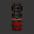 Red Vintage Truck Chassis With Cab And Wheels On Dark Background