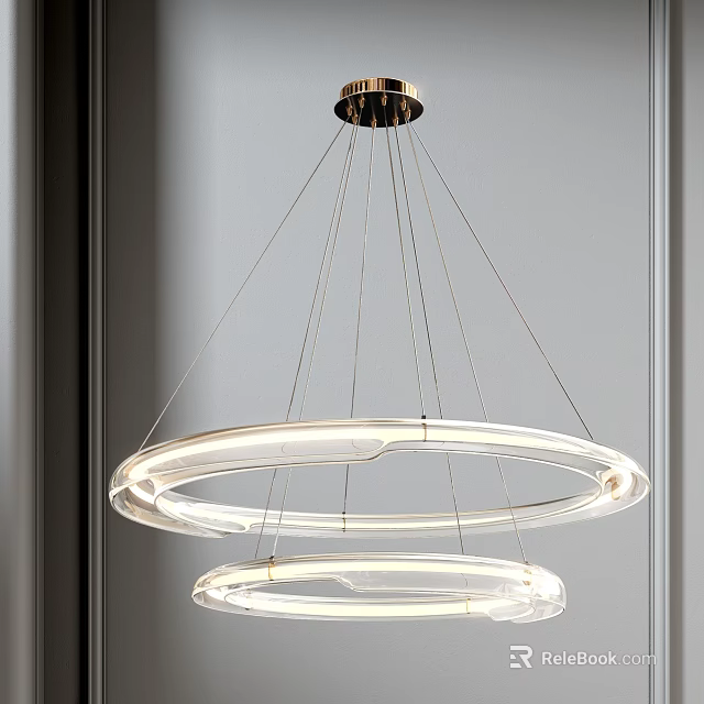 Modern Double Ring Transparent Chandelier With Hanging Metal Wires For Interior Design 3d model 