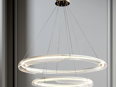 Modern Double Ring Transparent Chandelier With Hanging Metal Wires For Interior Design 3d model