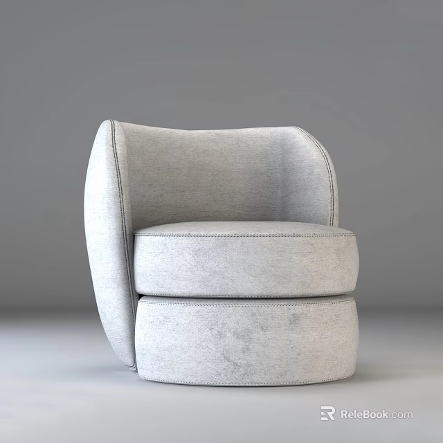 Single Sofa In Light Gray Fabric With Curved Backrest Round Base And Stitching Details 3d model