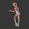 Active Woman Running In Pink Sports Bra Light Shorts And White Sneakers