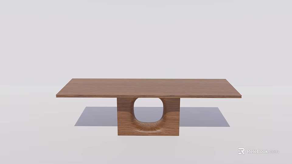 Modern Wooden Dining Table With Rectangular Top And Circular Cutout Base 3d model