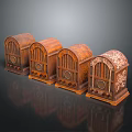 Vintage Wooden Radios With Intricate Designs Arranged In A Row For Electronic Collection