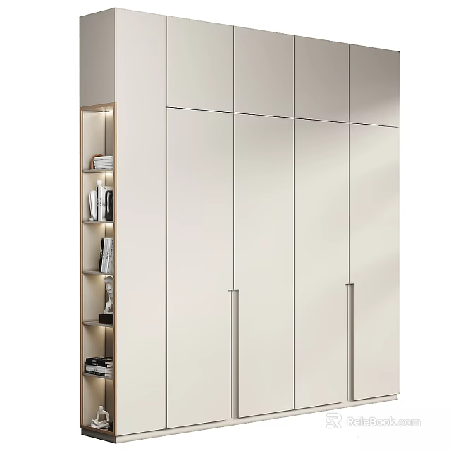 Modern White Dresser with Metal Handles Open Storage Shelves and LED Accent Lighting 3d model 