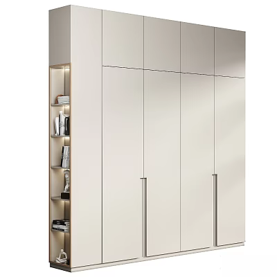 Modern White Dresser with Metal Handles Open Storage Shelves and LED Accent Lighting 3d model
