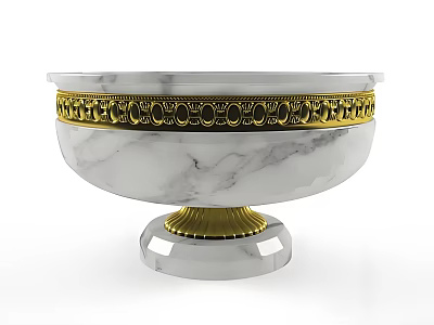 White Marble Bowl With Ornate Golden Decorative Rim And Base 3d model