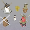 Colorful Playground Windmill Equipment With Various Styles And Decorative Tree Cow Figure