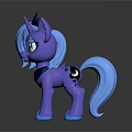 Purple Pony Game Character With Blue Mane Tail Crown And Moon Star Necklace