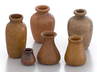Textured Brown Ceramic Vases In Various Sizes For Decorative Floral Displays 3d model