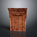 Traditional Wooden Carved Decorative Panel With Intricate Lattice Design And Ornate Top