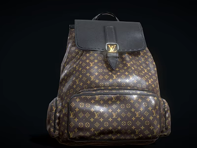 Luxury Designer Backpack With Classic Monogram Pattern Black Leather Top And Gold Buckle 3d model