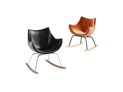 Black And Brown Leather Rocking Chairs With Metal Frame And Wooden Rockers 3d model