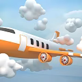 Commercial Aircraft With Orange And White Body Flying Through Clouds For Business Transport