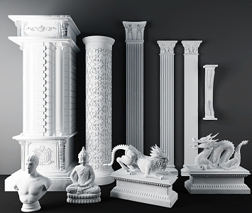 European Roman Column Gypsum Carved Roman Column Combination 3d model