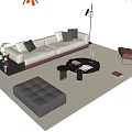 Modern Sofa and Coffee Table Set with Throw Pillows Ottoman Floor Lamp and Area Rug