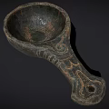 Antique Wooden Tableware Set With Carved Spoon And Intricate Decorative Patterns