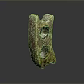 Ancient Style Carved Sculpture with Intricate Surface Patterns Two Circular Holes and Bronze Patina Finish