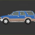 Blue and Brown SUV Toy Model with White Roof Rack and Wheels