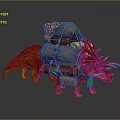 Horned Dinosaur Character Carrying Packed Cargo With Colorful Bundles And Rope Ties