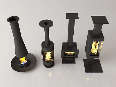 Modern Black Free Standing Fireplaces With Four Different Designs And Flames 3d model