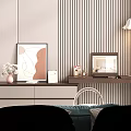 Dark Wooden Dressing Table with Drawers Photo Frames Vase with Flowers and Stool by Window