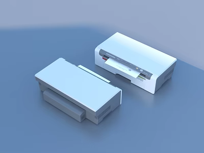 White Desktop Printers With Paper Tray And Compact Design On Blue Surface 3d model
