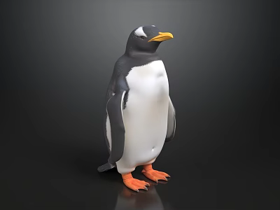 Penguin With Black And White Body Yellow Beak And Orange Feet On Dark Background 3d model