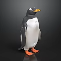 Penguin With Black And White Body Yellow Beak And Orange Feet On Dark Background