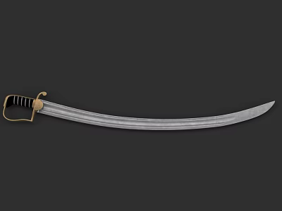 Detailed Historical Saber With Silver Curved Blade Golden Hilt And Black Handle On Dark Background 3d model