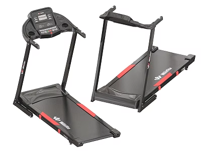 JLL Two Foldable Treadmills with Black Red Accents Control Panel and Running Belt 3d model