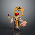 Woman With Red Hair White Gold Outfit Golden Headdress Purple Gem Staff And Open Book