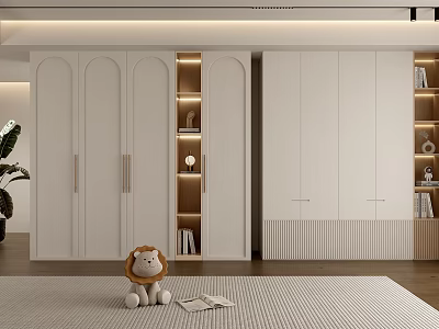 White Modern Wardrobe with Sliding Doors Open Shelves and LED Lights in Bedroom 3d model