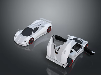 Sleek White Sports Cars With Aerodynamic Design Red Wheels And Open Doors 3d model