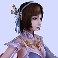 Game And Movie Character In Purple Gold Costume With Flowing Sleeves Long Hair Ornate Headpiece