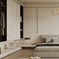 Modern Minimalist Bedroom Interior Design With Ceiling Medallion Chandelier And Large Window Curtains