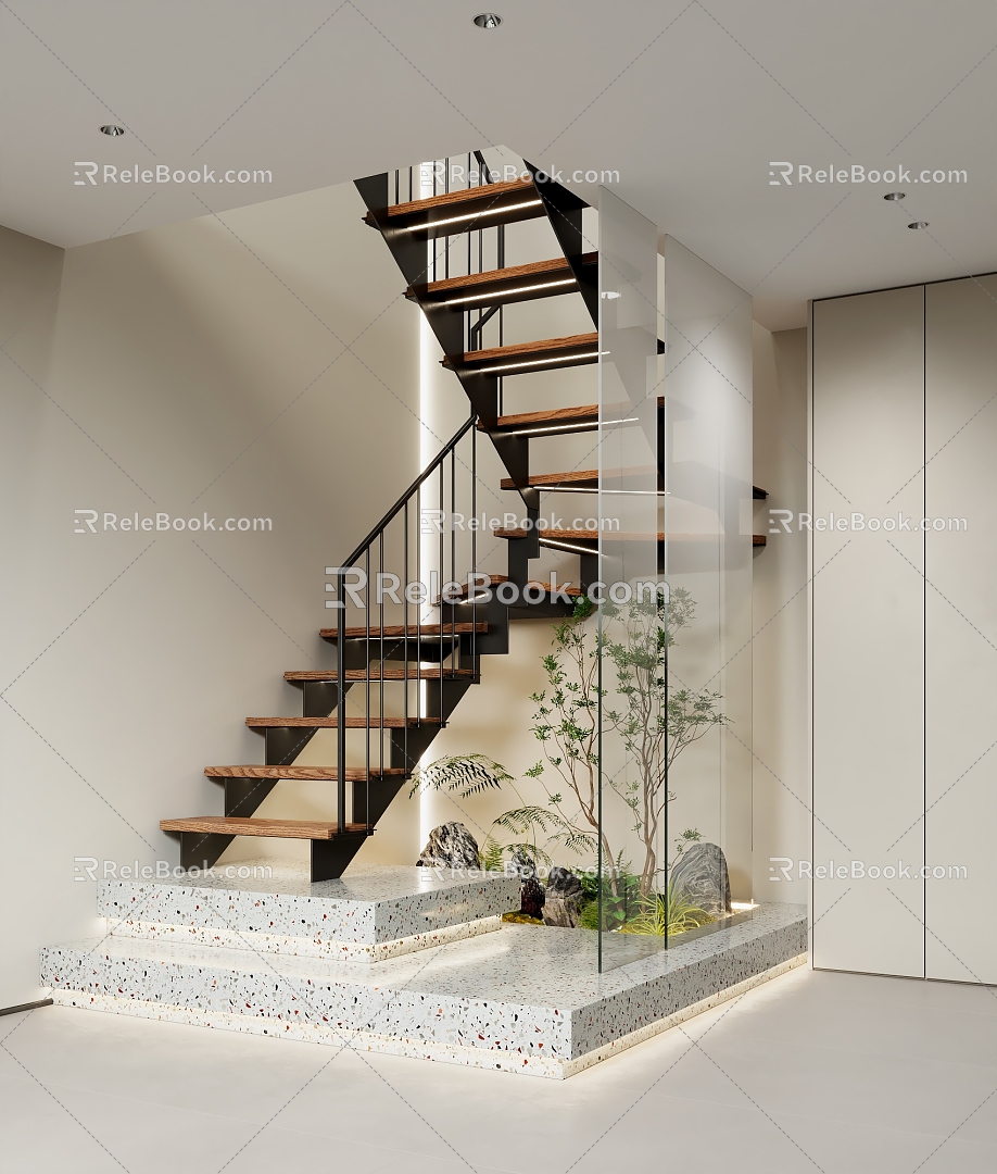 Staircase Iron Stair Vintage Stair Duplex Stair Landscape Setches 3d model