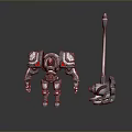 Game Movie Robotic Character With Mechanical Armor And Long Handle Weapon Design