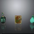 Other Decorative Pieces Featuring Green Glass Perfume Bottle Jewelry Box And Vase With Gold Accents