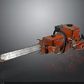 Red Chainsaw With Two Cylinder Engine Metal Chain And Handle Grip 3d model