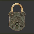 Antique Rusted Metal Padlock With Ornate Scroll Design And Keyhole