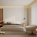 Modern Bedroom Interior Design With Minimalist Bed Wooden Wardrobe And Pendant Light
