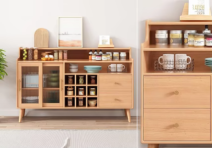 Nordic Solid Wood Log Sideboard Restaurant Side Cabinet Restaurant Storage Cabinet Storage Cabinet Kitchen Supplies Ornaments Combination Storage Rack 3d model
