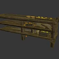 Rustic Wooden Multi Tiered Shelf With Dishes And Yellow Fruits In Building Interior