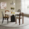 Round Marble Top Dining Table Set With Black Base And Four Different Style Chairs 3d model