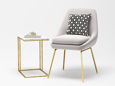 Light Gray Single Sofa With Golden Legs Black White Geometric Pillow And Marble Side Table 3d model