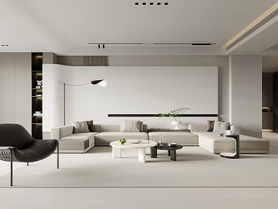 Modern Living Room Interior Design With Beige Sofa Black Chair And Coffee Table 3d model