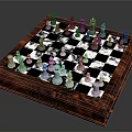 Wooden Frame Chessboard With Black White Squares And Arranged Chess Pieces