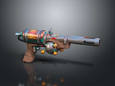 Unique Steampunk Gun With Wooden Handle Metal Barrel Round Colorful Decorative Components 3d model