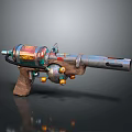 Unique Steampunk Gun With Wooden Handle Metal Barrel Round Colorful Decorative Components