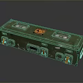 Elongated Green Military Grade Weapon Storage Container With Yellow Labels And Side Openings
